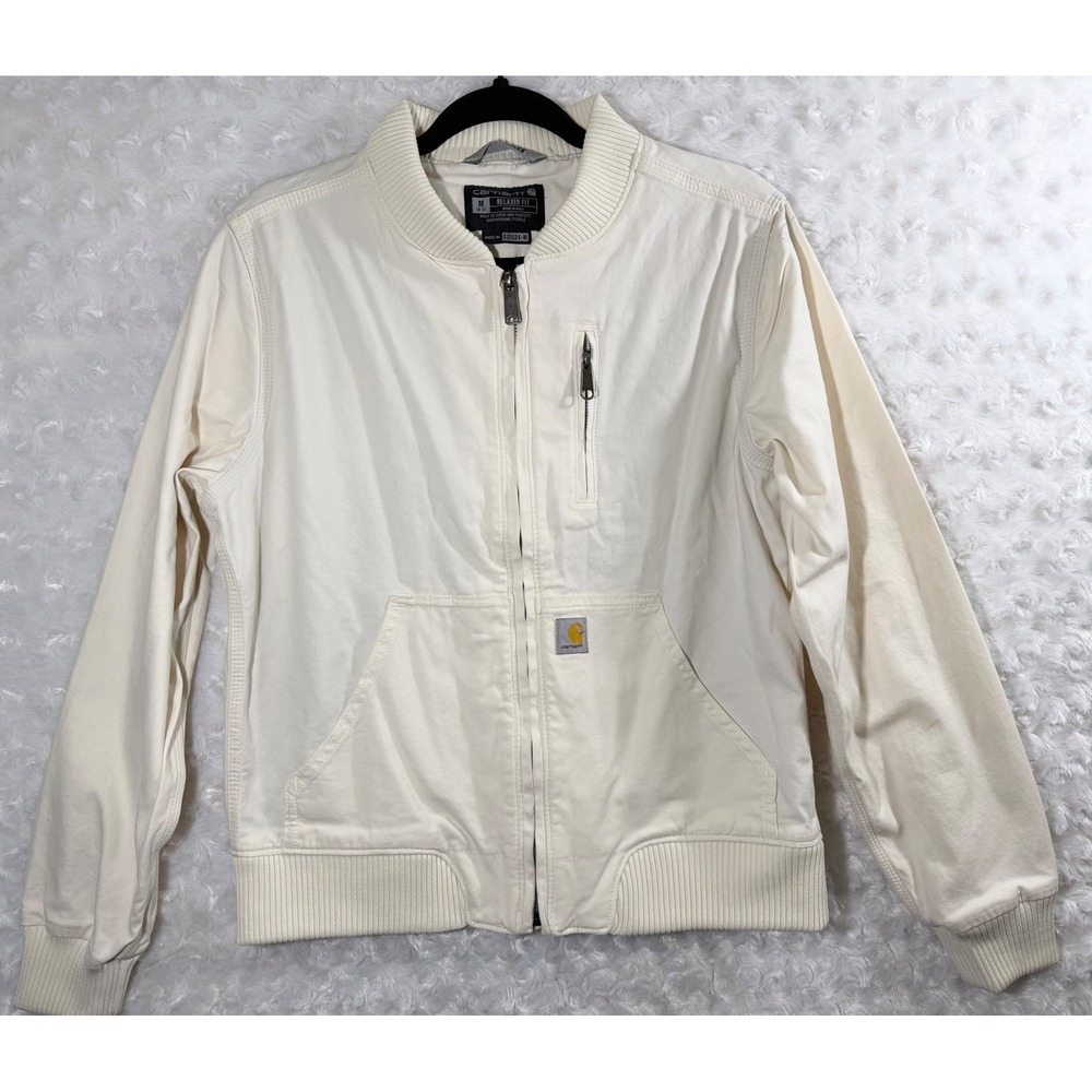 Carhartt Rugged Flex Womens Medium Canvas Bomber Cream White Jacket OJ2524-W